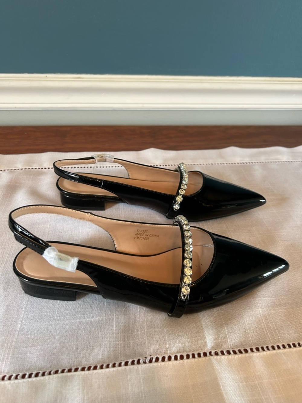 NW5 Women's Black Patent Slingback Flats with Diamond Strap Elisabet Lang 7